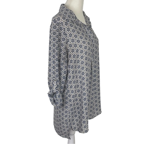 Prana Geometric Star Tunic Top Pullover Size Small White Gray Blue - Picture 4 of 11